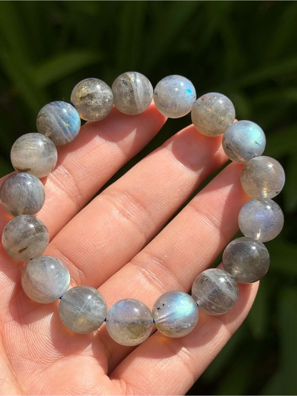 12mm Flashy Gray Labradorite Beaded Stretch Bracelet 2238